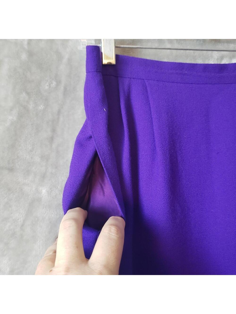 Sassco 100% Wool Blend Purple Pleated Midi Skirt Lined Button Size 12 - Picture 7 of 7